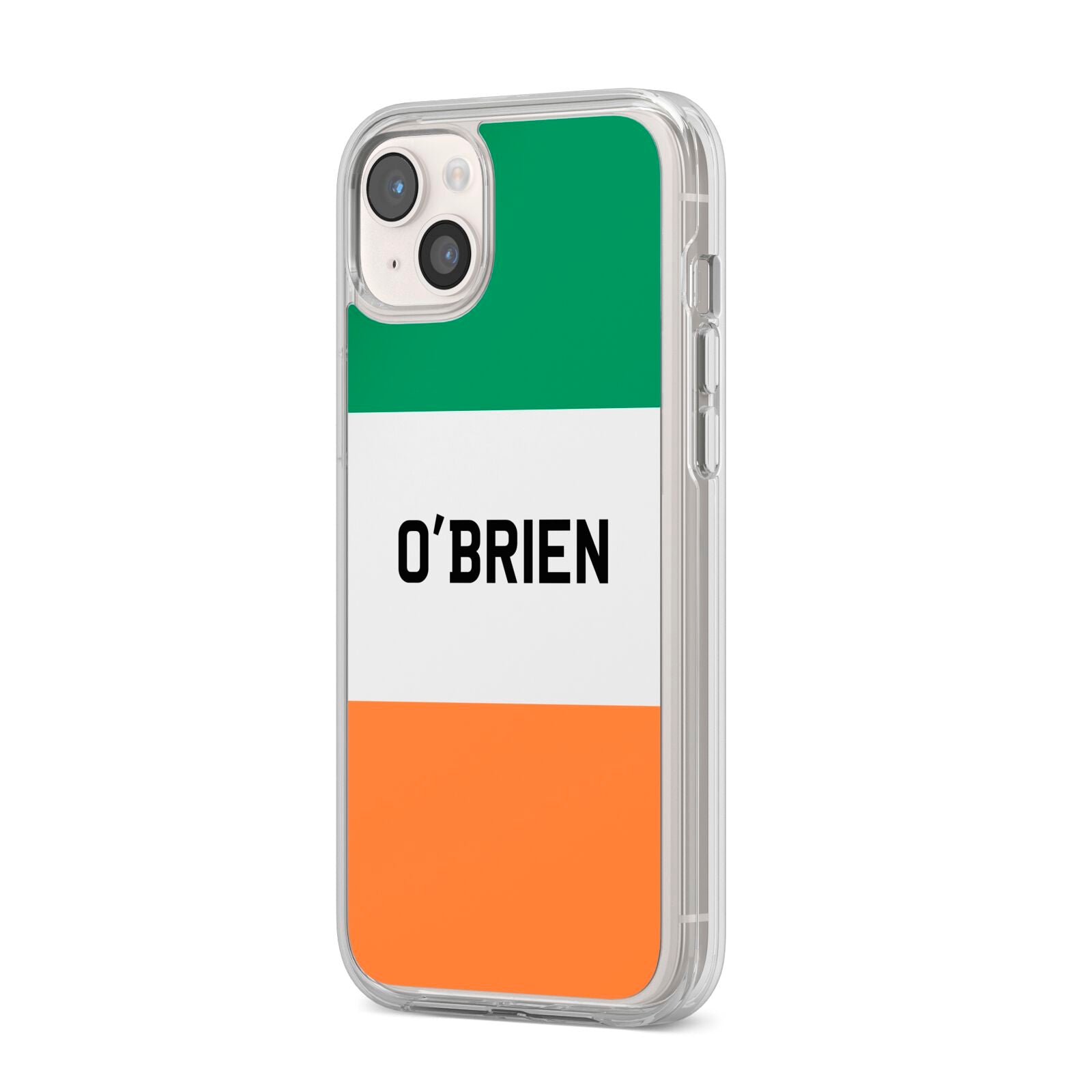 Irish Flag Personalised Name iPhone 14 Plus Clear Tough Case Starlight Angled Image