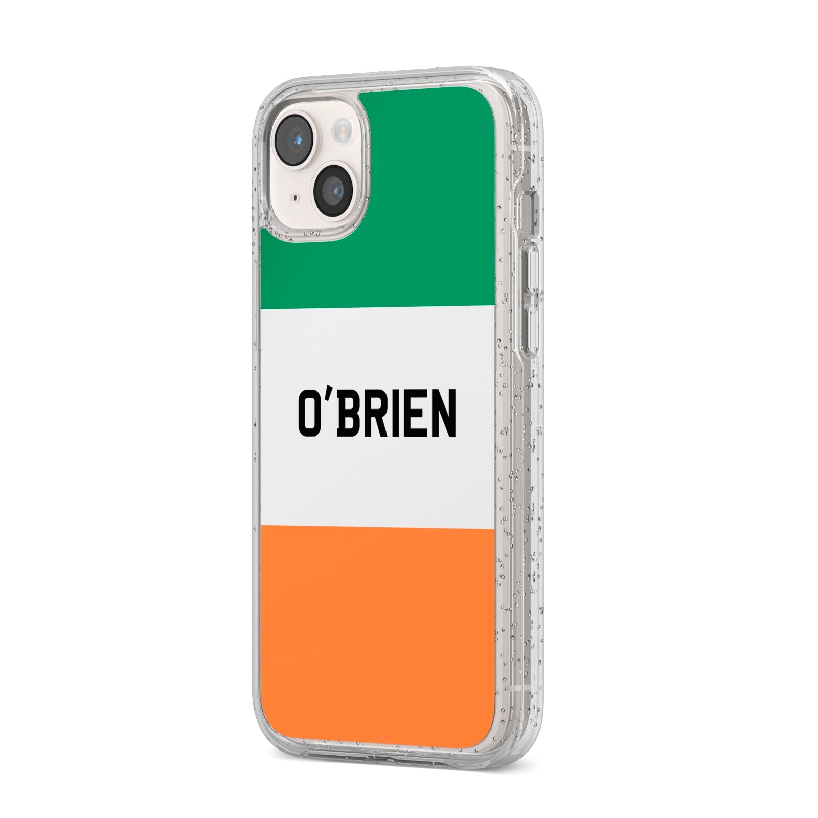 Irish Flag Personalised Name iPhone 14 Plus Glitter Tough Case Starlight Angled Image