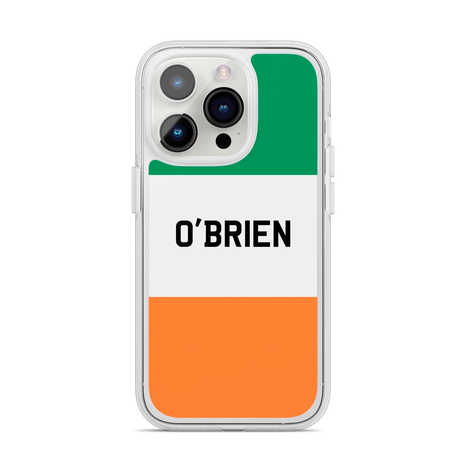 Irish Flag Personalised Name iPhone 14 Pro Clear Tough Case Silver