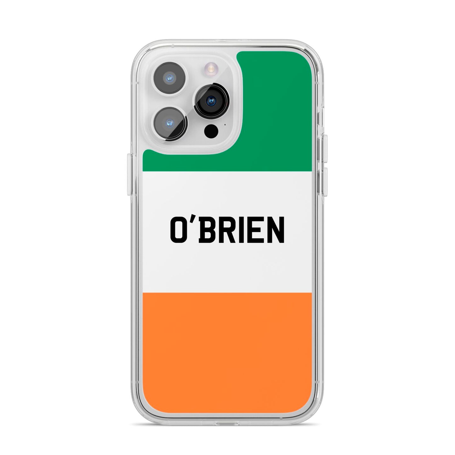 Irish Flag Personalised Name iPhone 14 Pro Max Clear Tough Case Silver