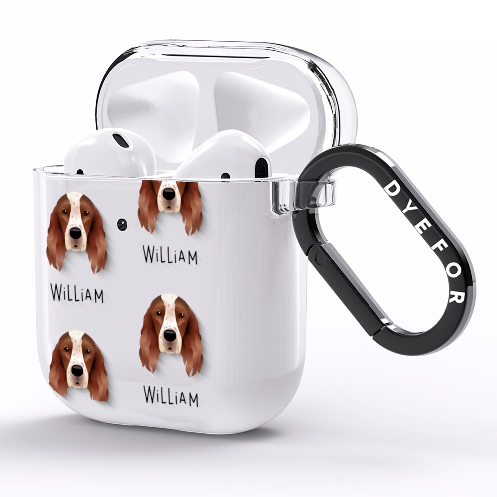 Irish Red White Setter Icon with Name AirPods Clear Case Side Image