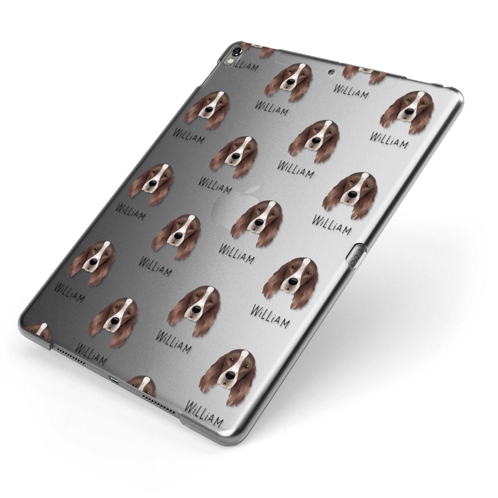 Irish Red White Setter Icon with Name Apple iPad Case on Grey iPad Side View