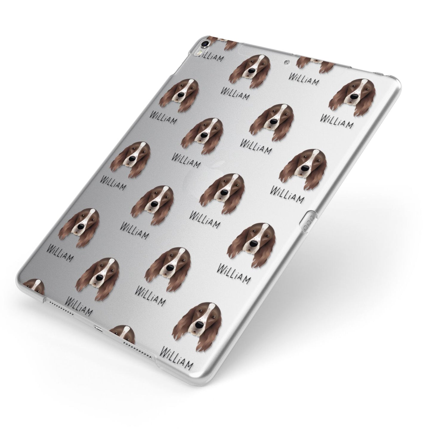 Irish Red White Setter Icon with Name Apple iPad Case on Silver iPad Side View