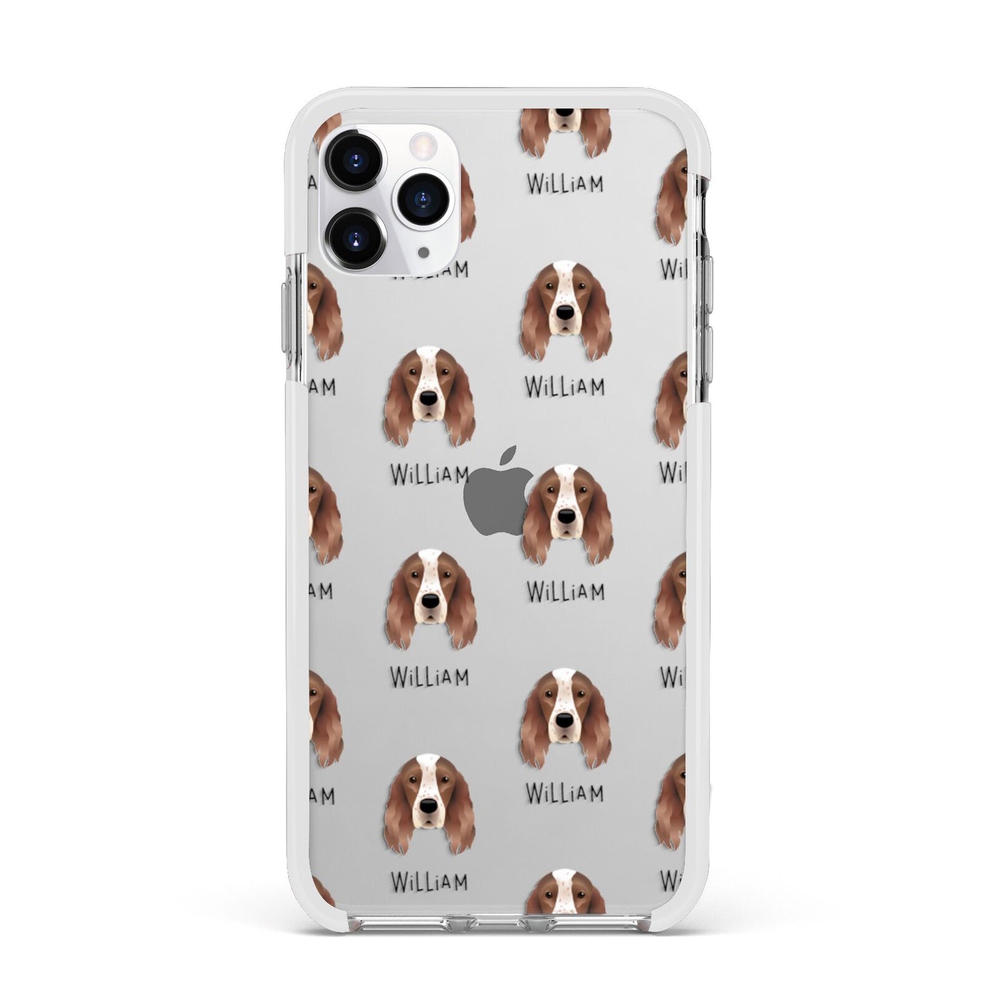 Irish Red White Setter Icon with Name Apple iPhone 11 Pro Max in Silver with White Impact Case