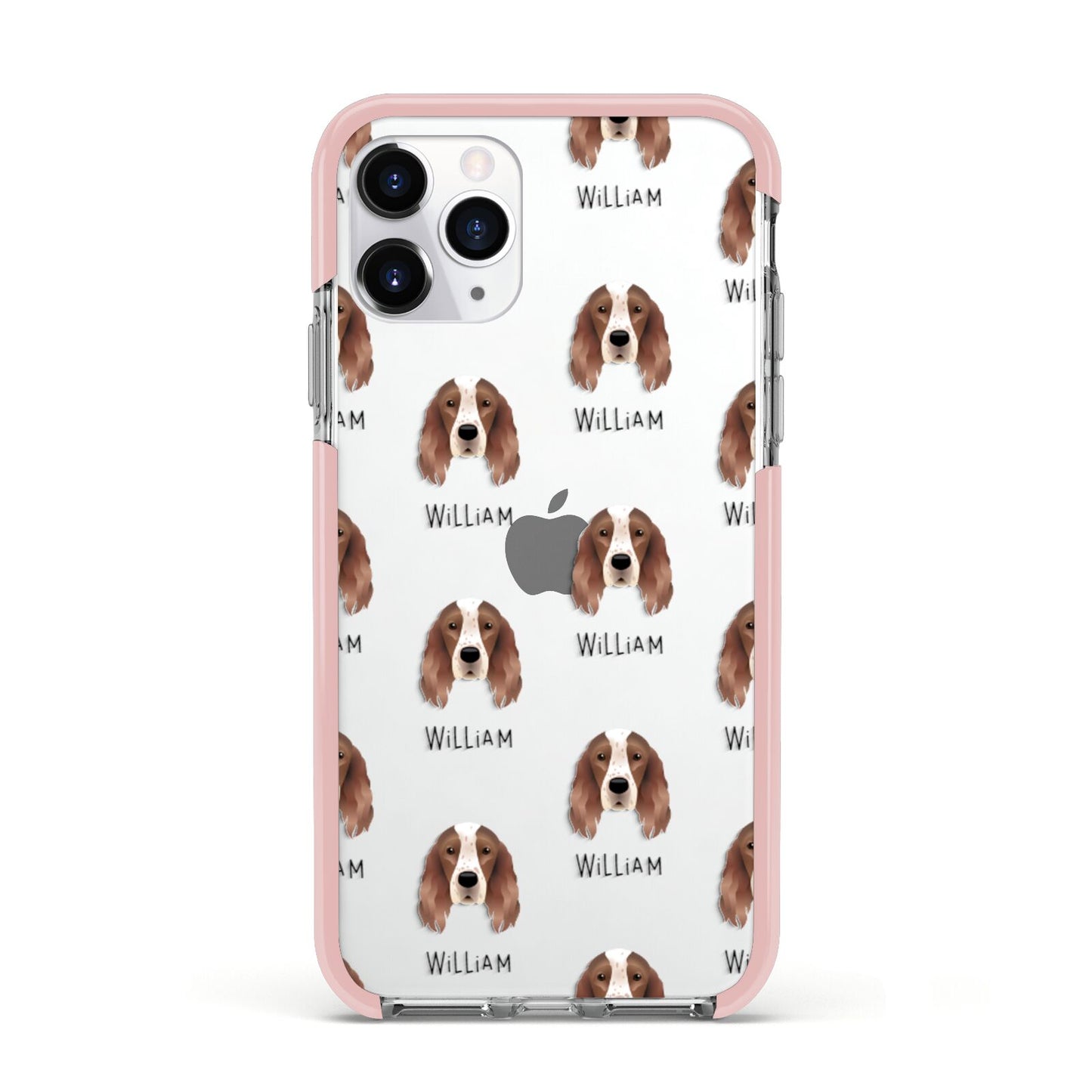 Irish Red White Setter Icon with Name Apple iPhone 11 Pro in Silver with Pink Impact Case
