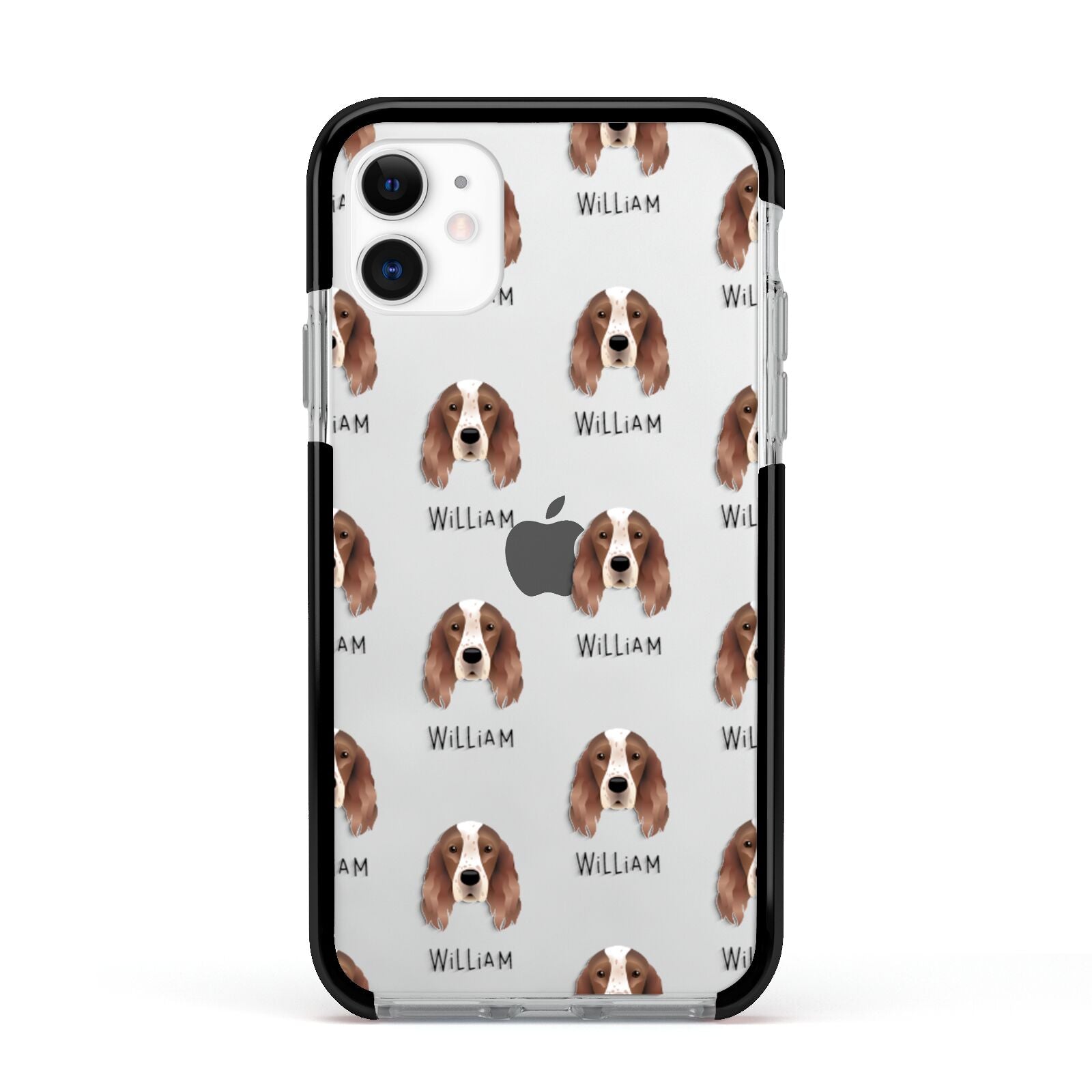 Irish Red White Setter Icon with Name Apple iPhone 11 in White with Black Impact Case