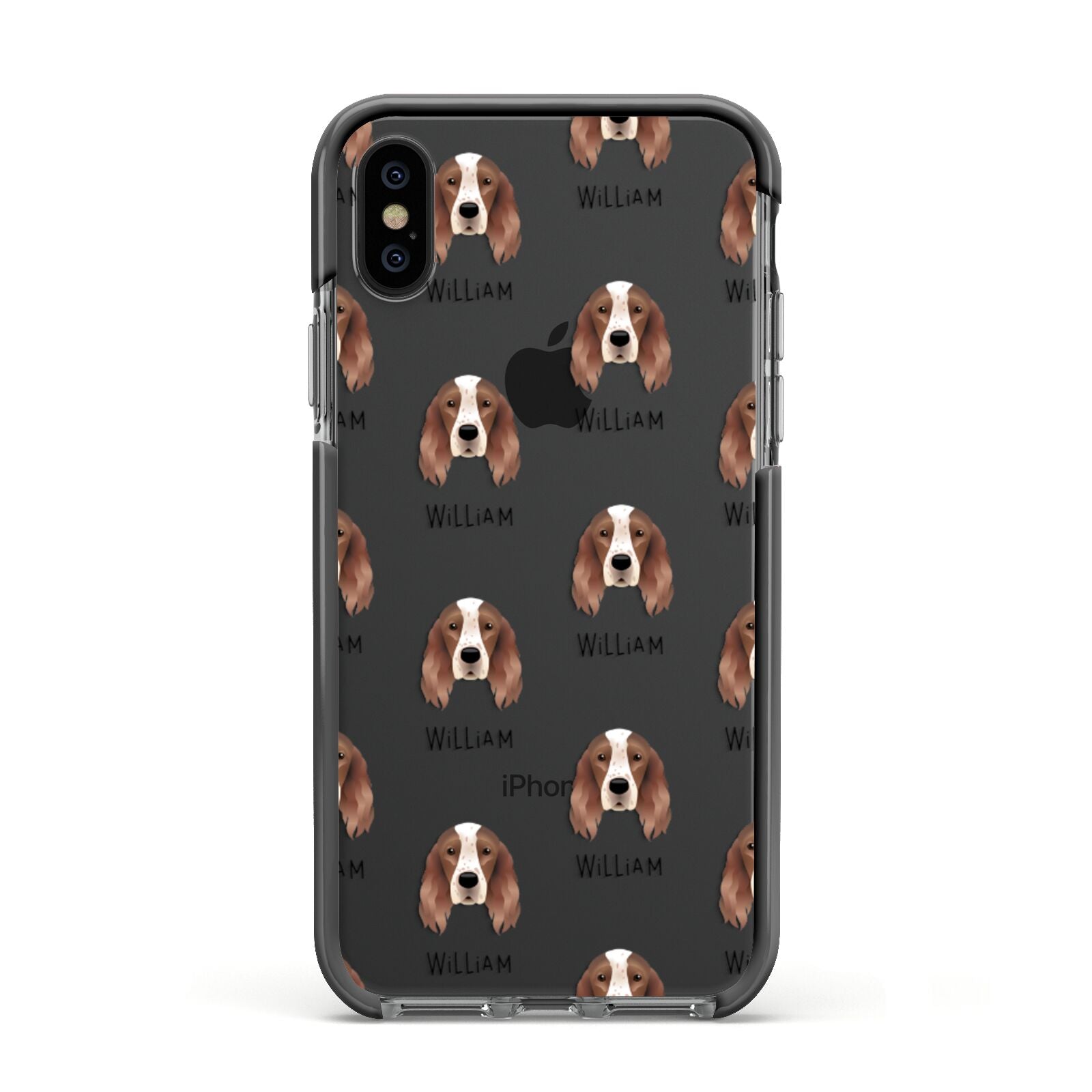 Irish Red White Setter Icon with Name Apple iPhone Xs Impact Case Black Edge on Black Phone