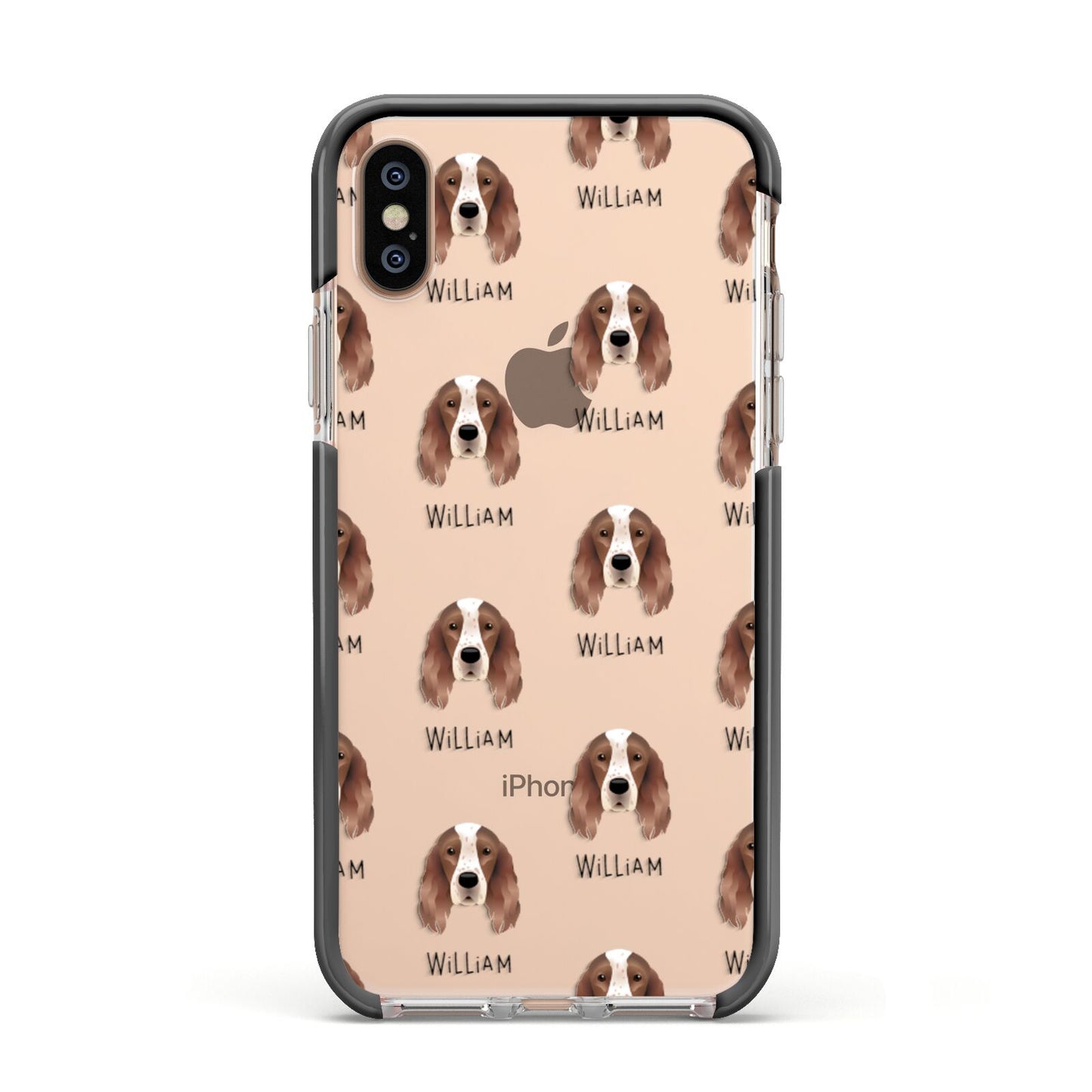 Irish Red White Setter Icon with Name Apple iPhone Xs Impact Case Black Edge on Gold Phone