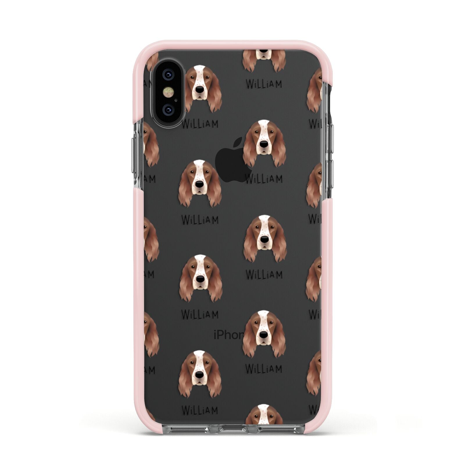 Irish Red White Setter Icon with Name Apple iPhone Xs Impact Case Pink Edge on Black Phone