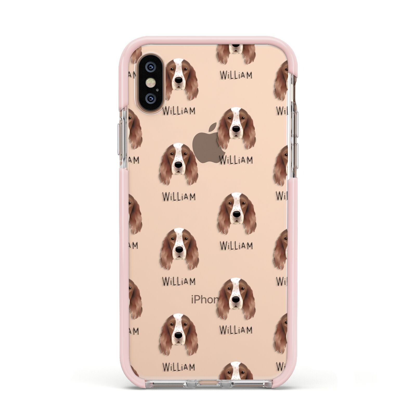 Irish Red White Setter Icon with Name Apple iPhone Xs Impact Case Pink Edge on Gold Phone