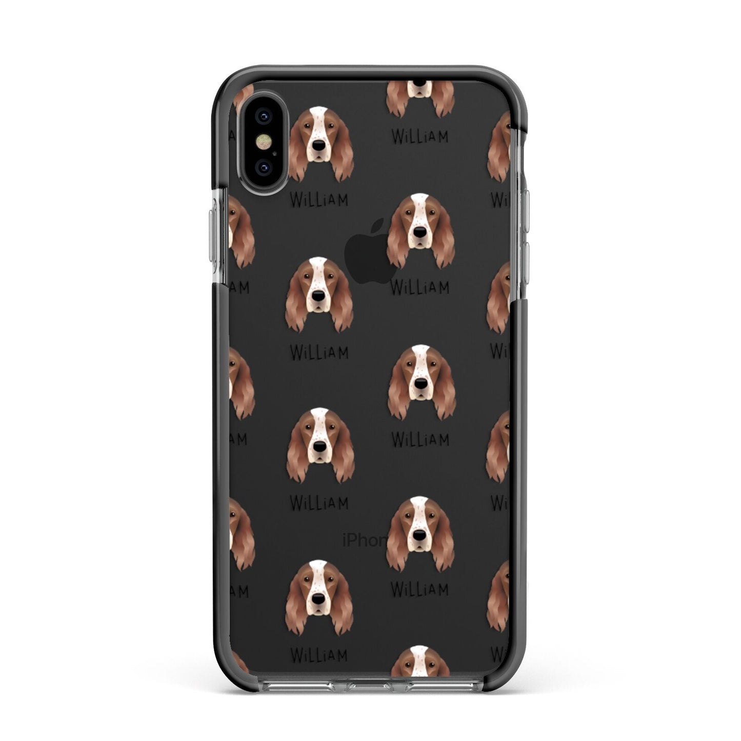 Irish Red White Setter Icon with Name Apple iPhone Xs Max Impact Case Black Edge on Black Phone