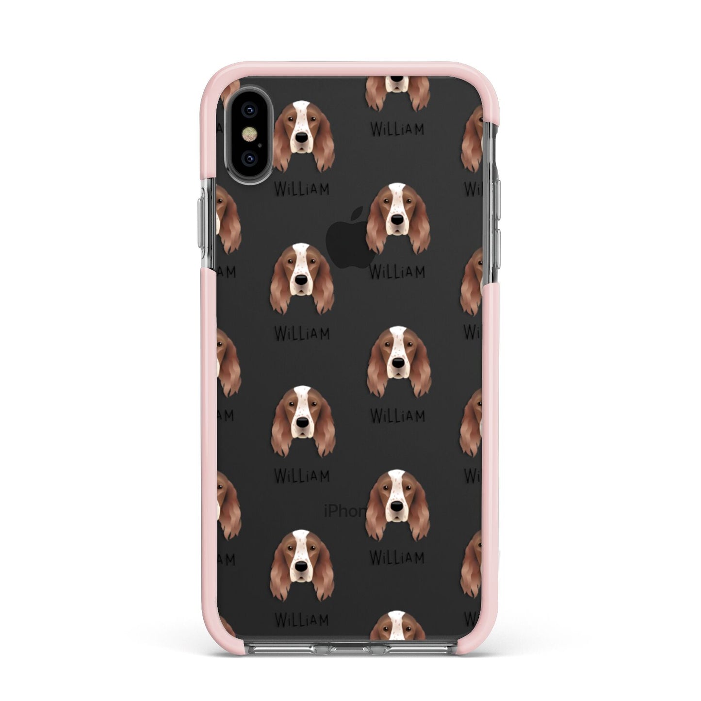 Irish Red White Setter Icon with Name Apple iPhone Xs Max Impact Case Pink Edge on Black Phone