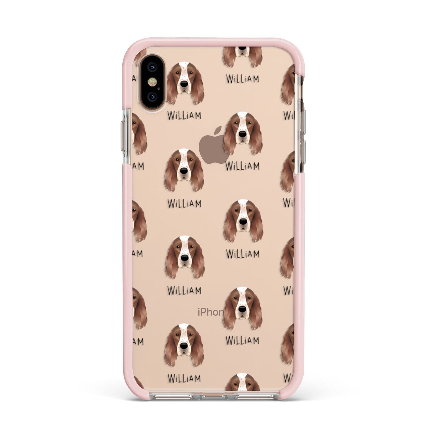 Irish Red White Setter Icon with Name Apple iPhone Xs Max Impact Case Pink Edge on Gold Phone