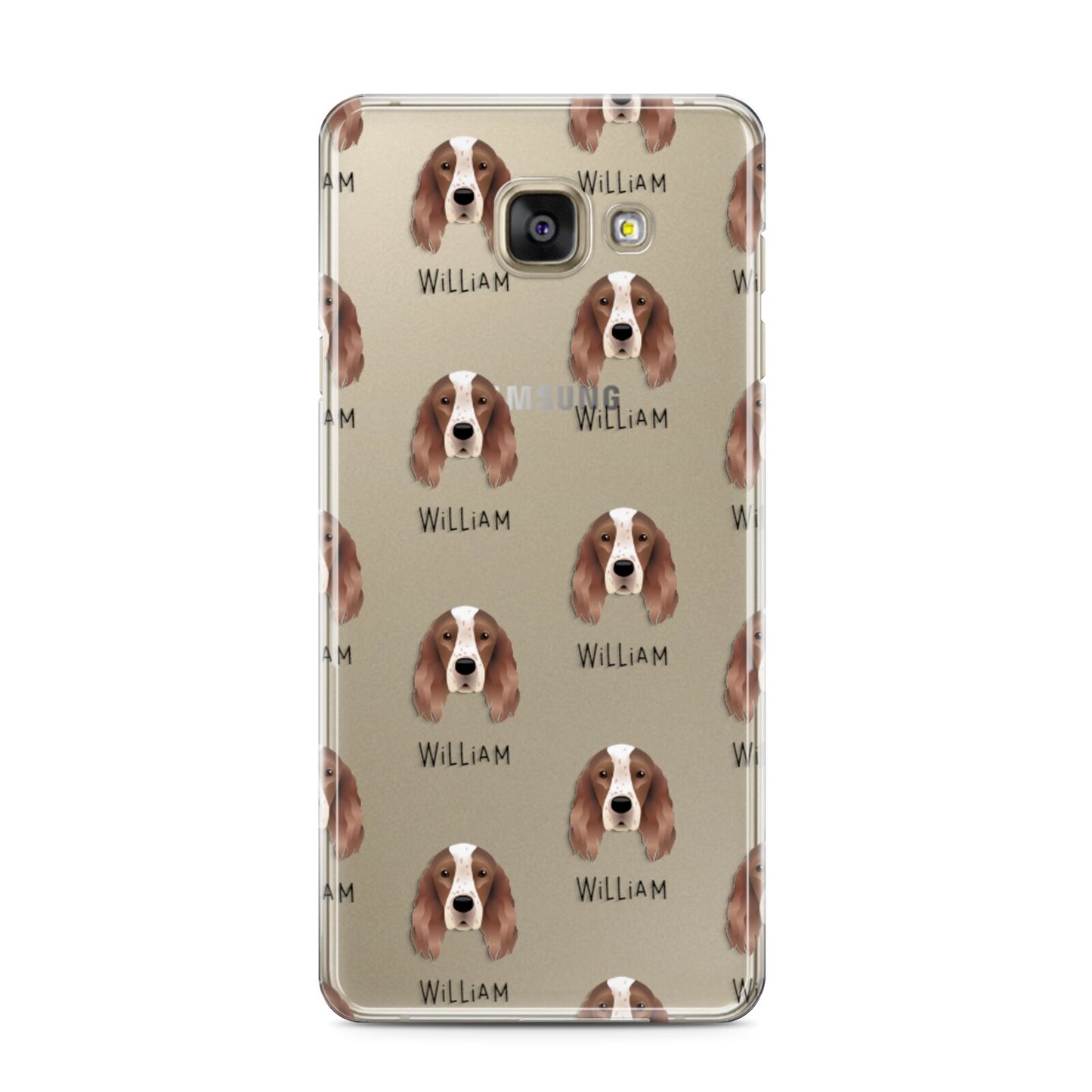 Irish Red White Setter Icon with Name Samsung Galaxy A3 2016 Case on gold phone