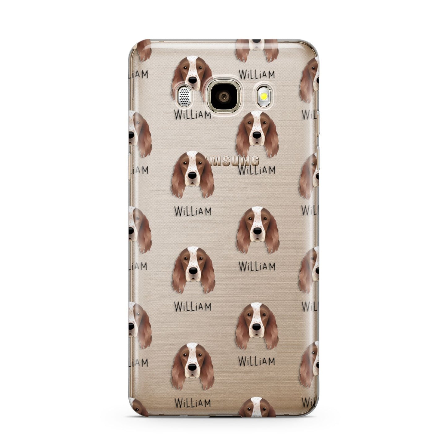 Irish Red White Setter Icon with Name Samsung Galaxy J7 2016 Case on gold phone