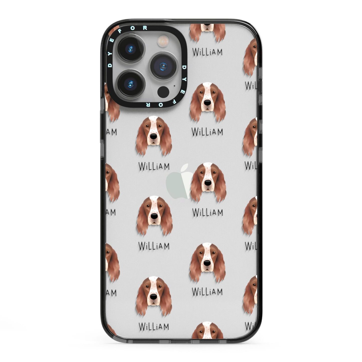 Irish Red White Setter Icon with Name iPhone 13 Pro Max Black Impact Case on Silver phone