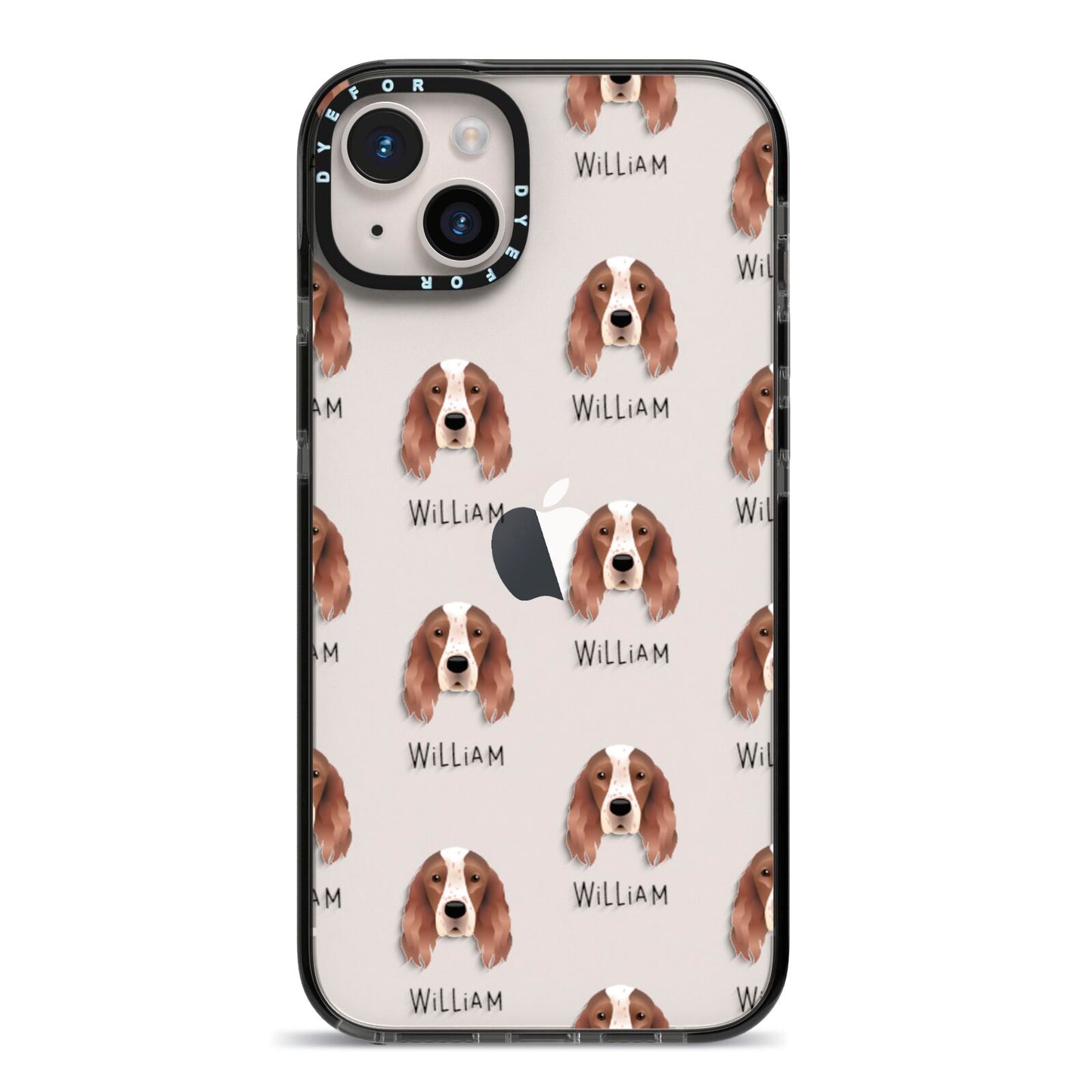 Irish Red White Setter Icon with Name iPhone 14 Plus Black Impact Case on Silver phone