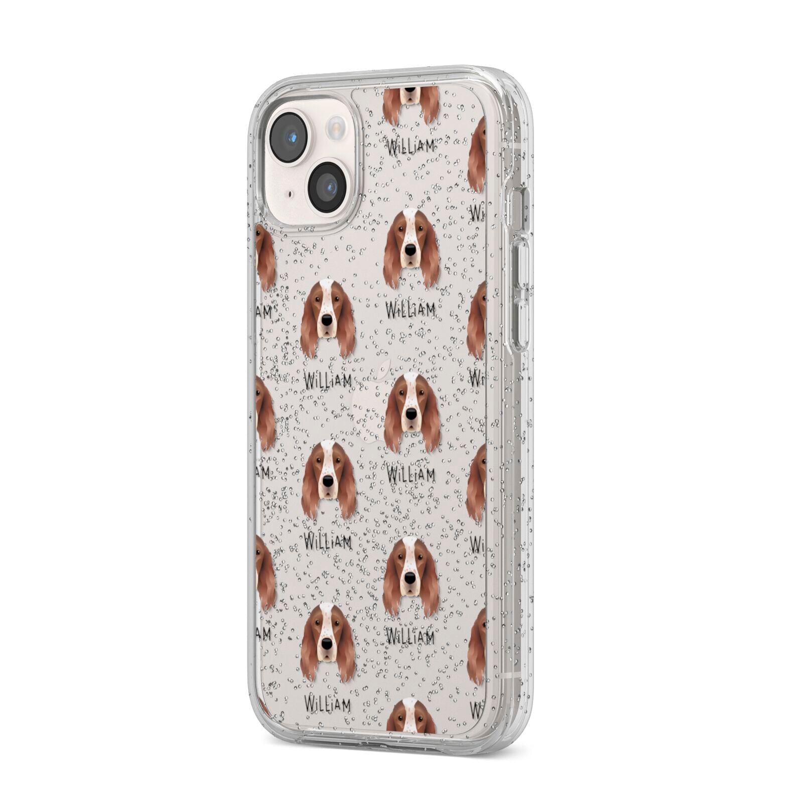 Irish Red White Setter Icon with Name iPhone 14 Plus Glitter Tough Case Starlight Angled Image
