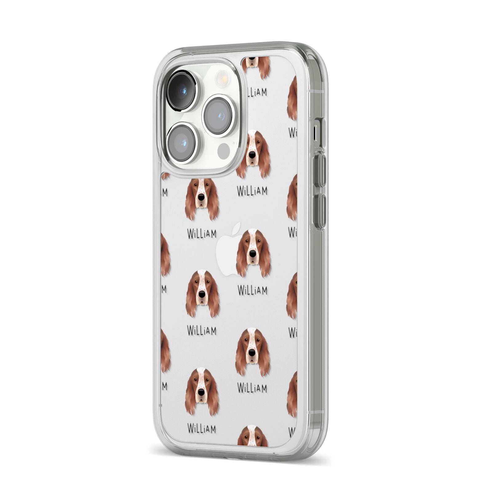 Irish Red White Setter Icon with Name iPhone 14 Pro Clear Tough Case Silver Angled Image