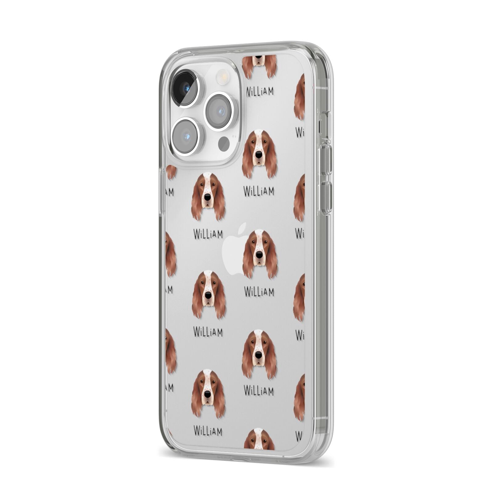 Irish Red White Setter Icon with Name iPhone 14 Pro Max Clear Tough Case Silver Angled Image