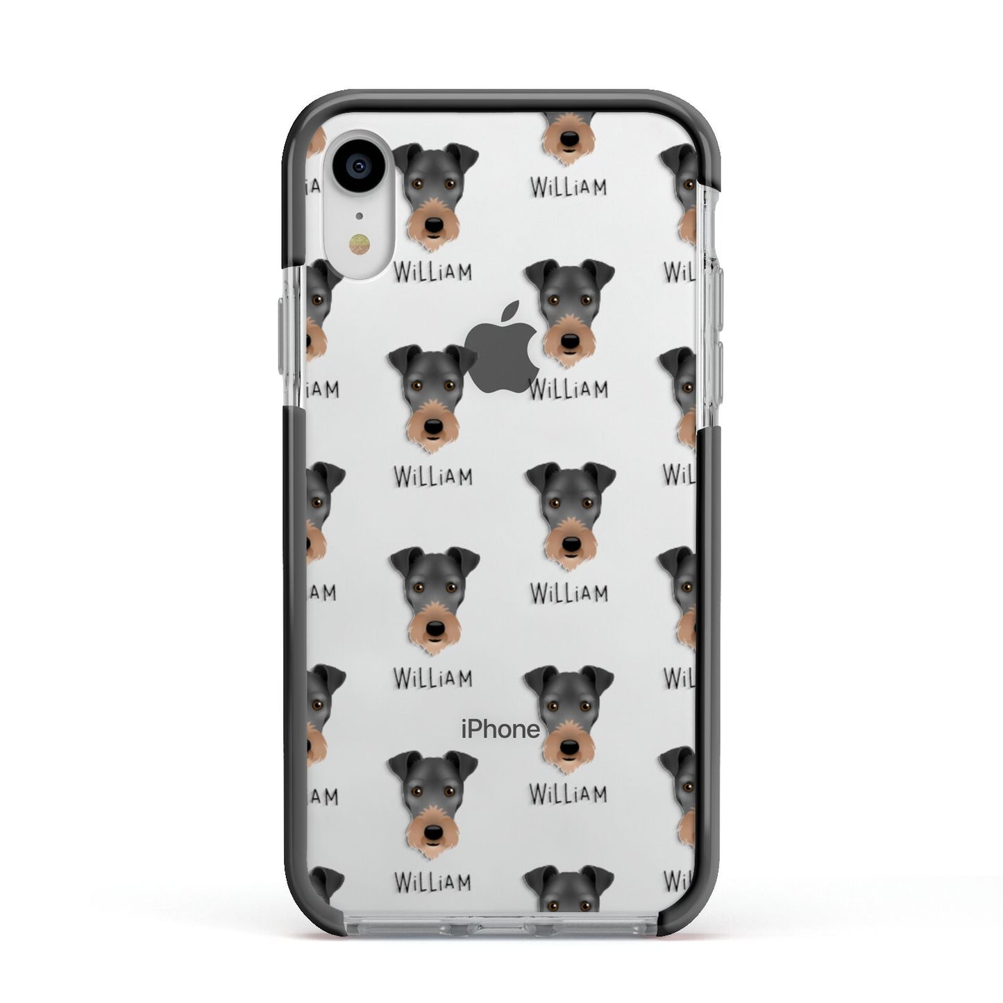 Irish Terrier Icon with Name Apple iPhone XR Impact Case Black Edge on Silver Phone