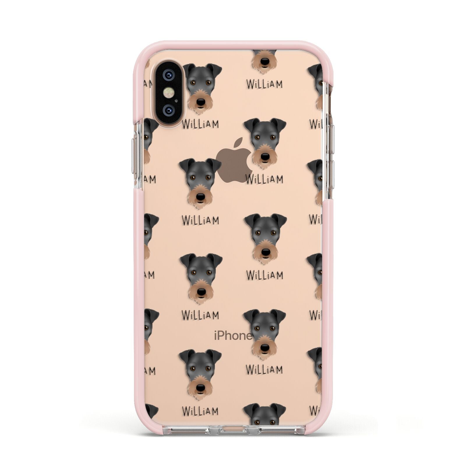 Irish Terrier Icon with Name Apple iPhone Xs Impact Case Pink Edge on Gold Phone