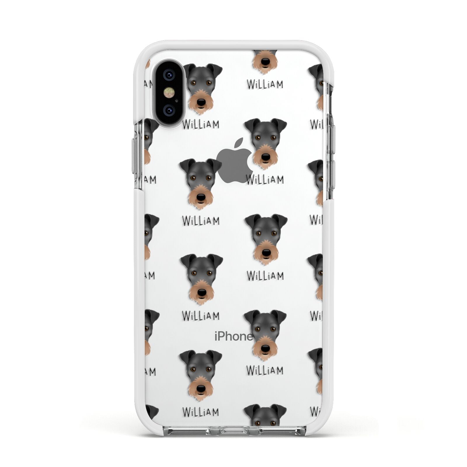 Irish Terrier Icon with Name Apple iPhone Xs Impact Case White Edge on Silver Phone