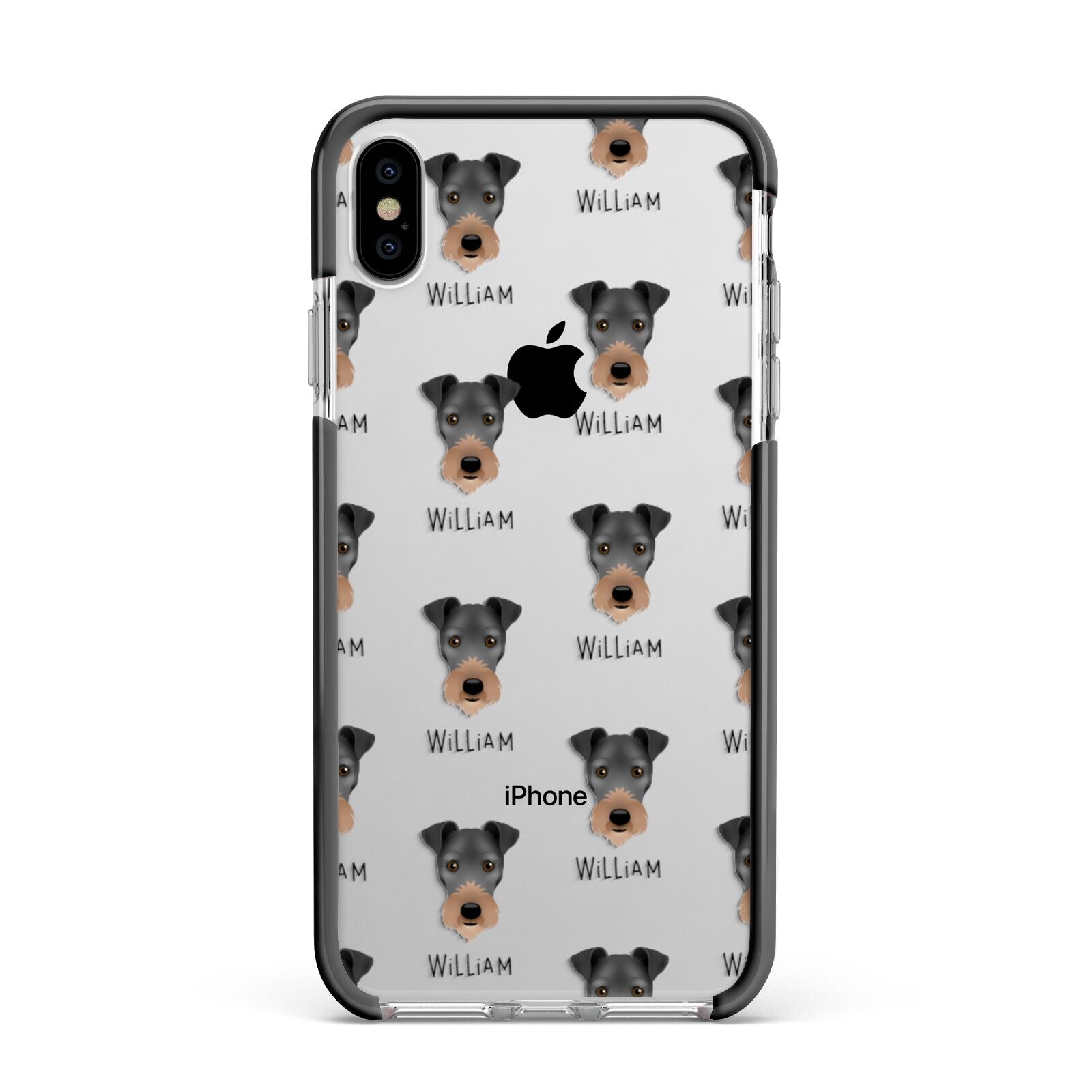 Irish Terrier Icon with Name Apple iPhone Xs Max Impact Case Black Edge on Silver Phone