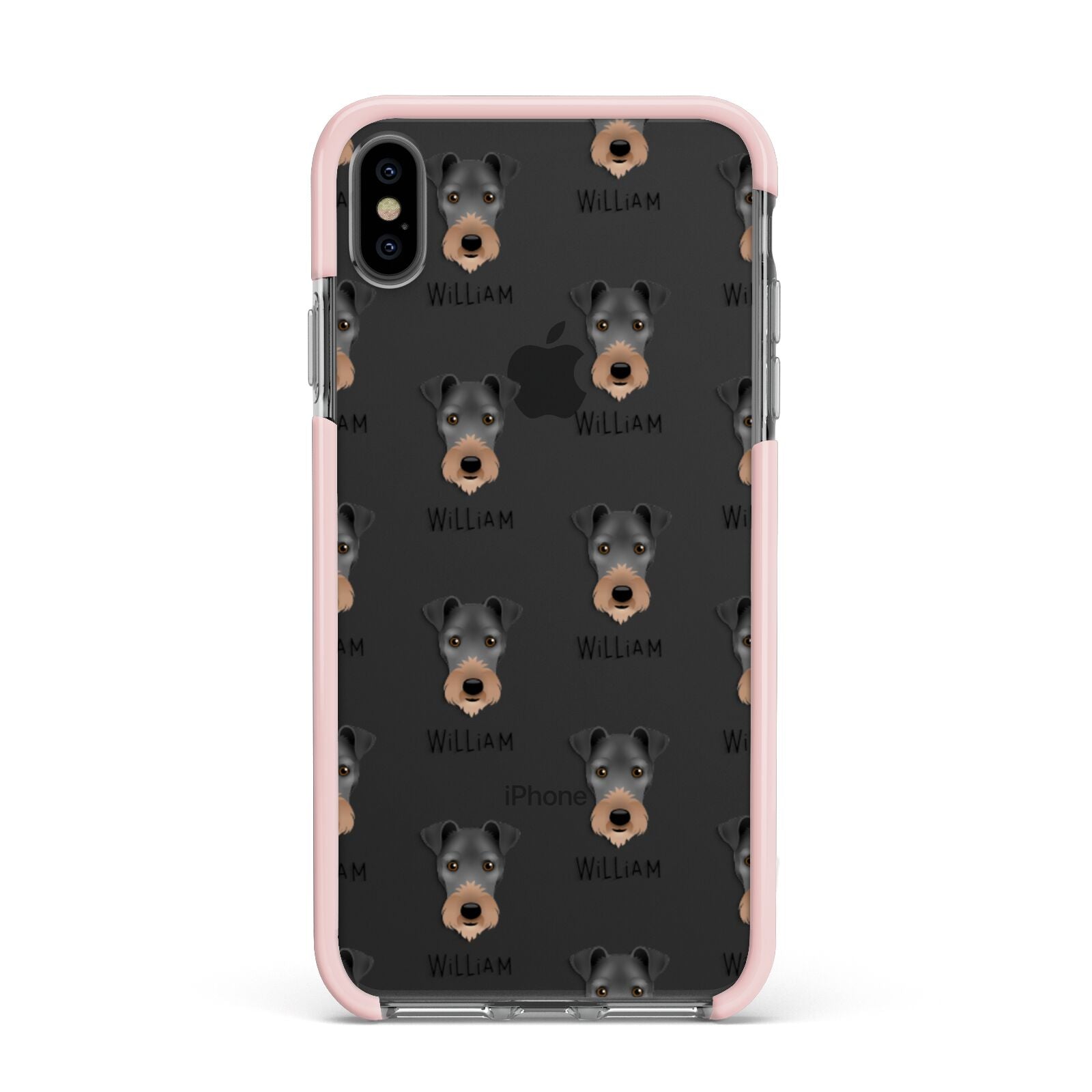 Irish Terrier Icon with Name Apple iPhone Xs Max Impact Case Pink Edge on Black Phone