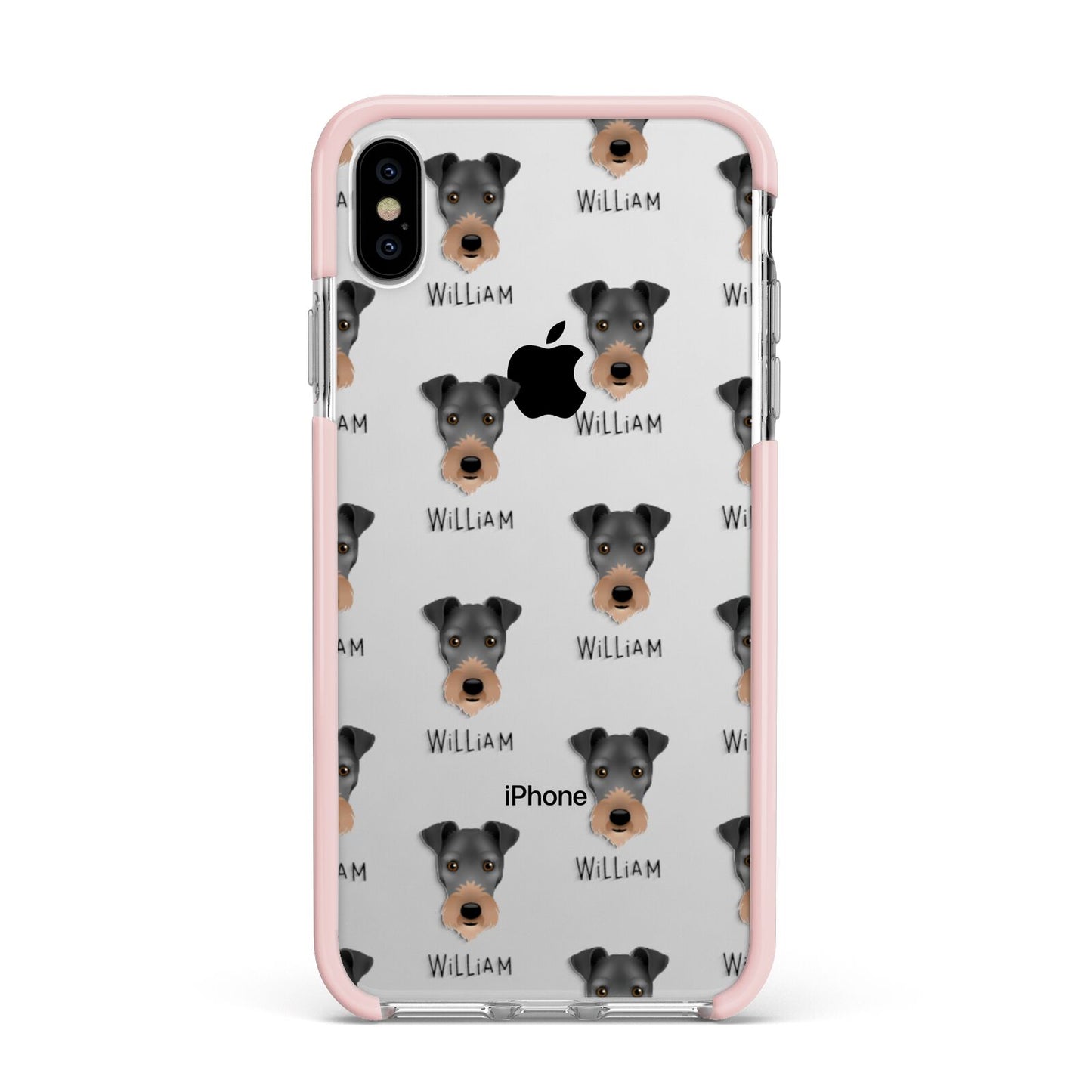 Irish Terrier Icon with Name Apple iPhone Xs Max Impact Case Pink Edge on Silver Phone