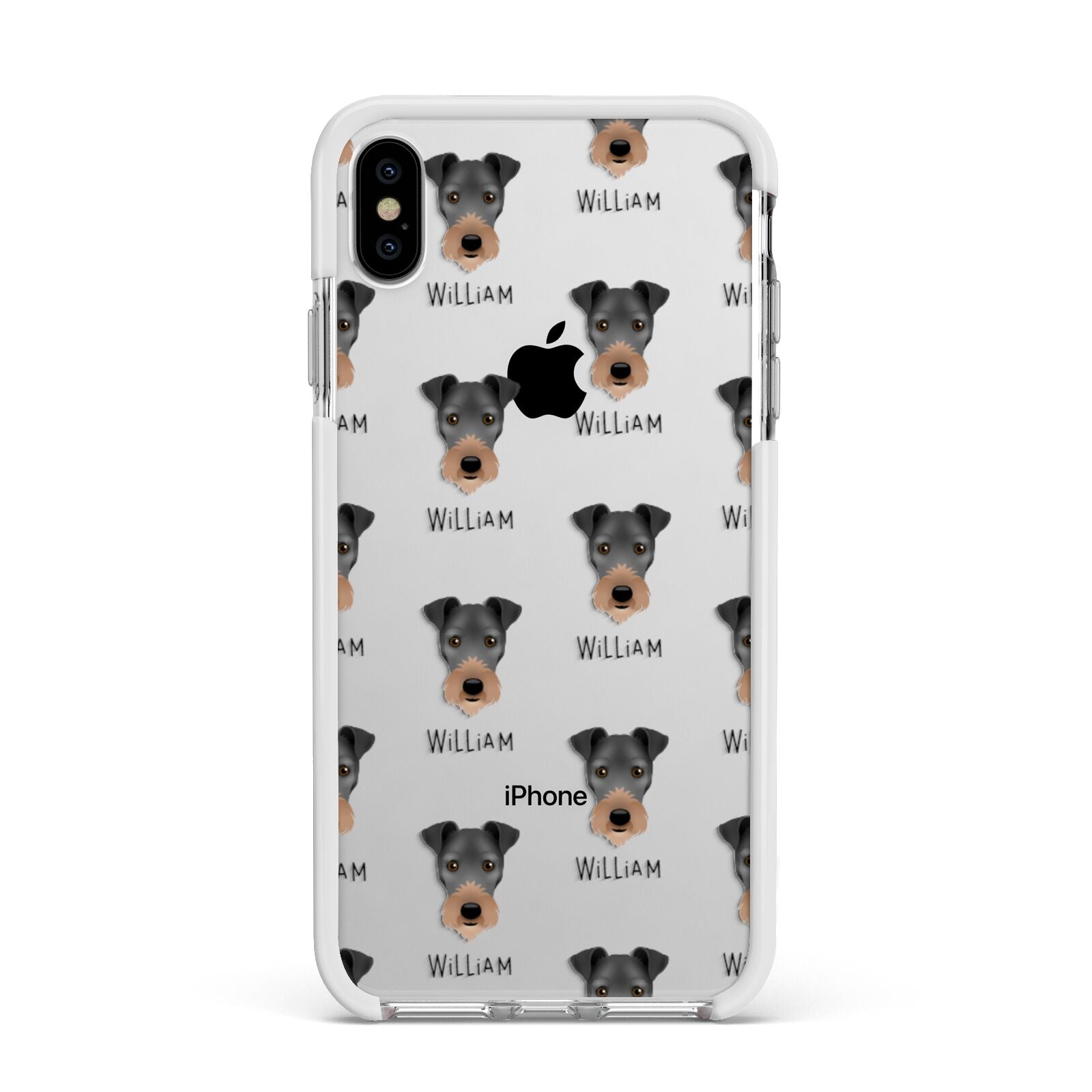 Irish Terrier Icon with Name Apple iPhone Xs Max Impact Case White Edge on Silver Phone