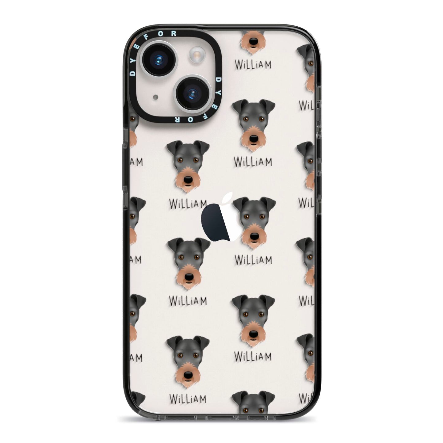 Irish Terrier Icon with Name iPhone 14 Black Impact Case on Silver phone