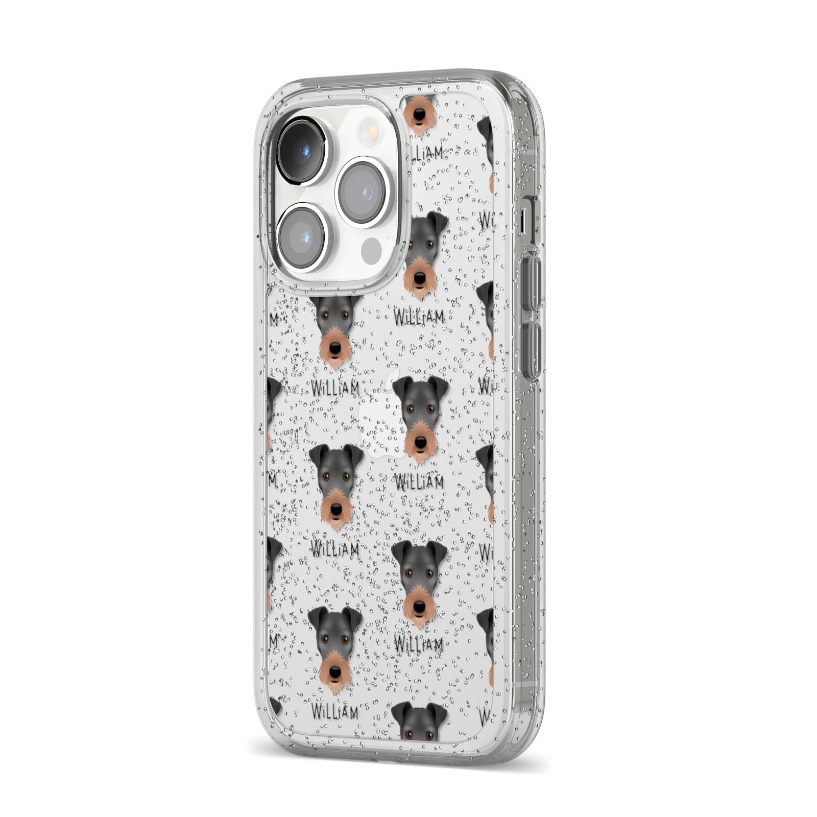 Irish Terrier Icon with Name iPhone 14 Pro Glitter Tough Case Silver Angled Image