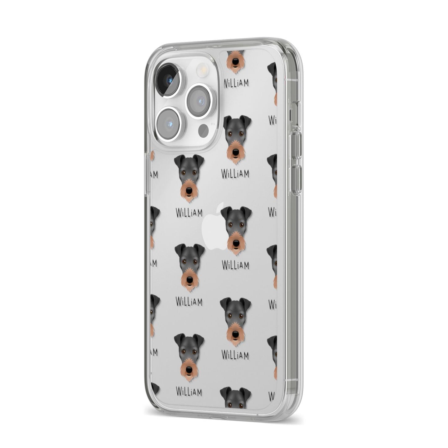 Irish Terrier Icon with Name iPhone 14 Pro Max Clear Tough Case Silver Angled Image