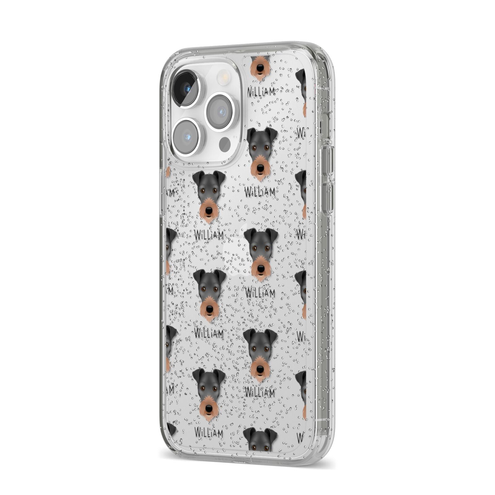 Irish Terrier Icon with Name iPhone 14 Pro Max Glitter Tough Case Silver Angled Image