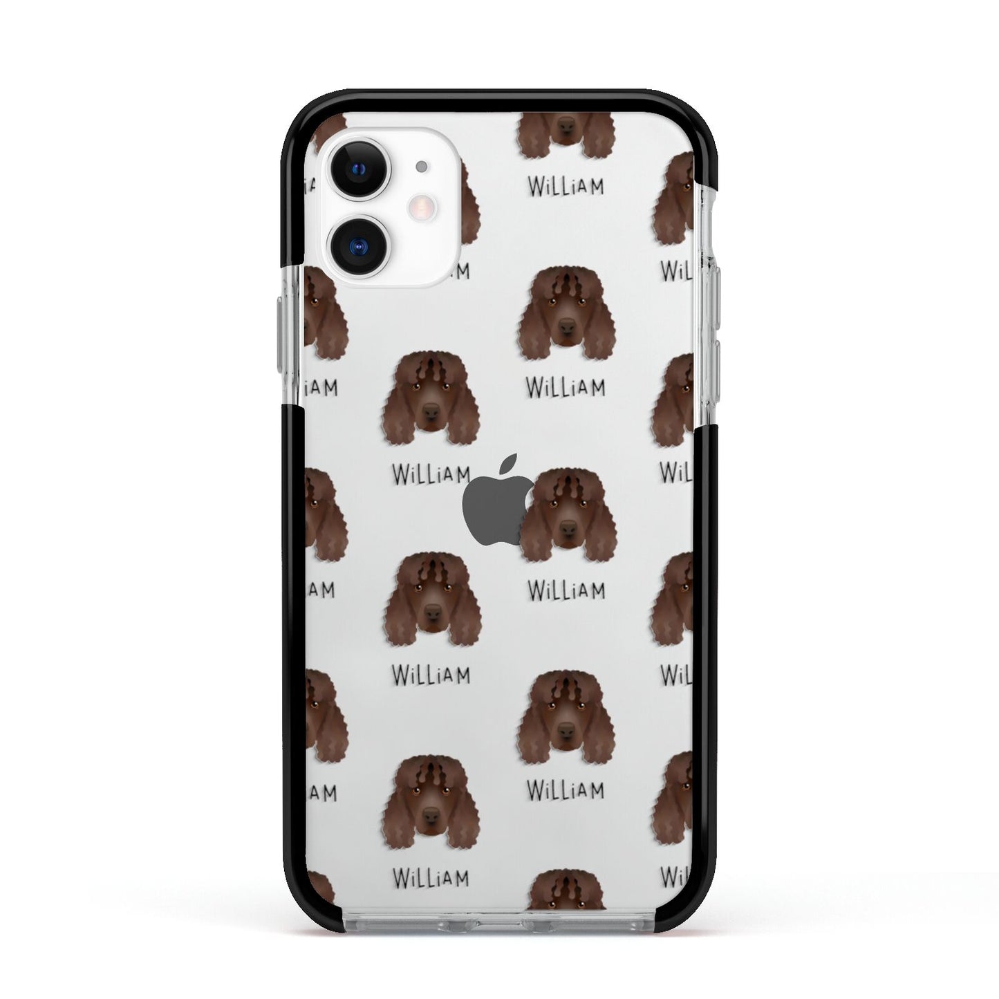 Irish Water Spaniel Icon with Name Apple iPhone 11 in White with Black Impact Case