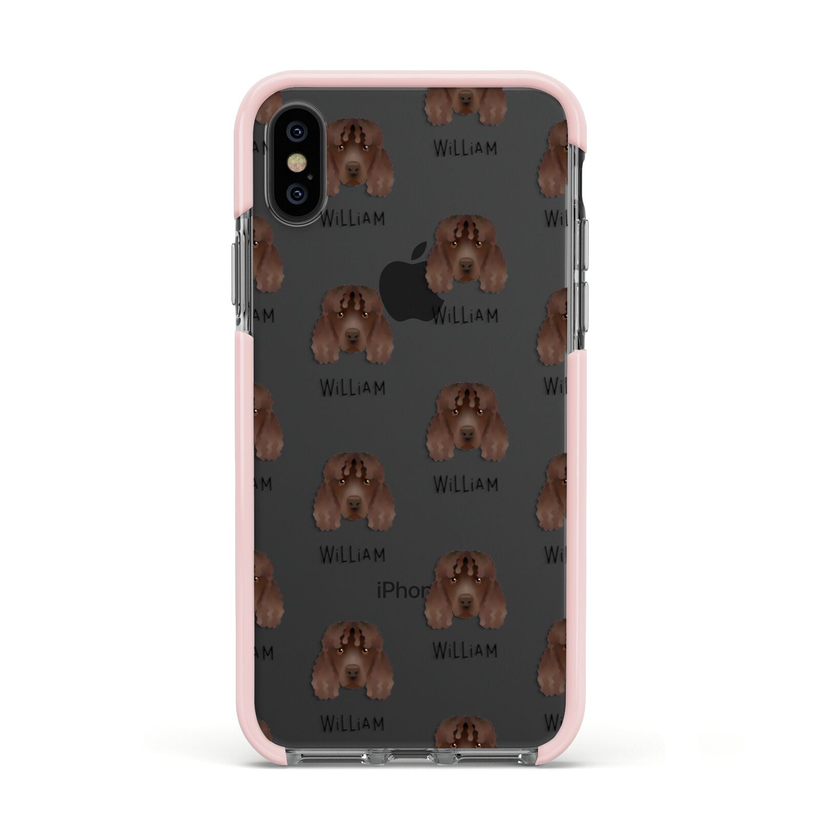 Irish Water Spaniel Icon with Name Apple iPhone Xs Impact Case Pink Edge on Black Phone