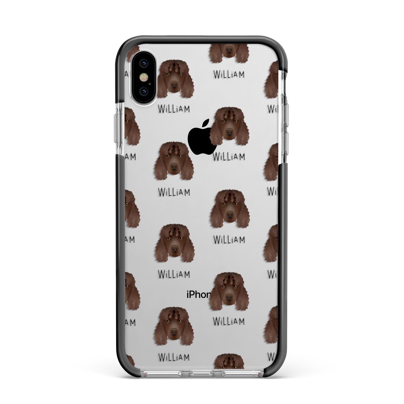 Irish Water Spaniel Icon with Name Apple iPhone Xs Max Impact Case Black Edge on Silver Phone