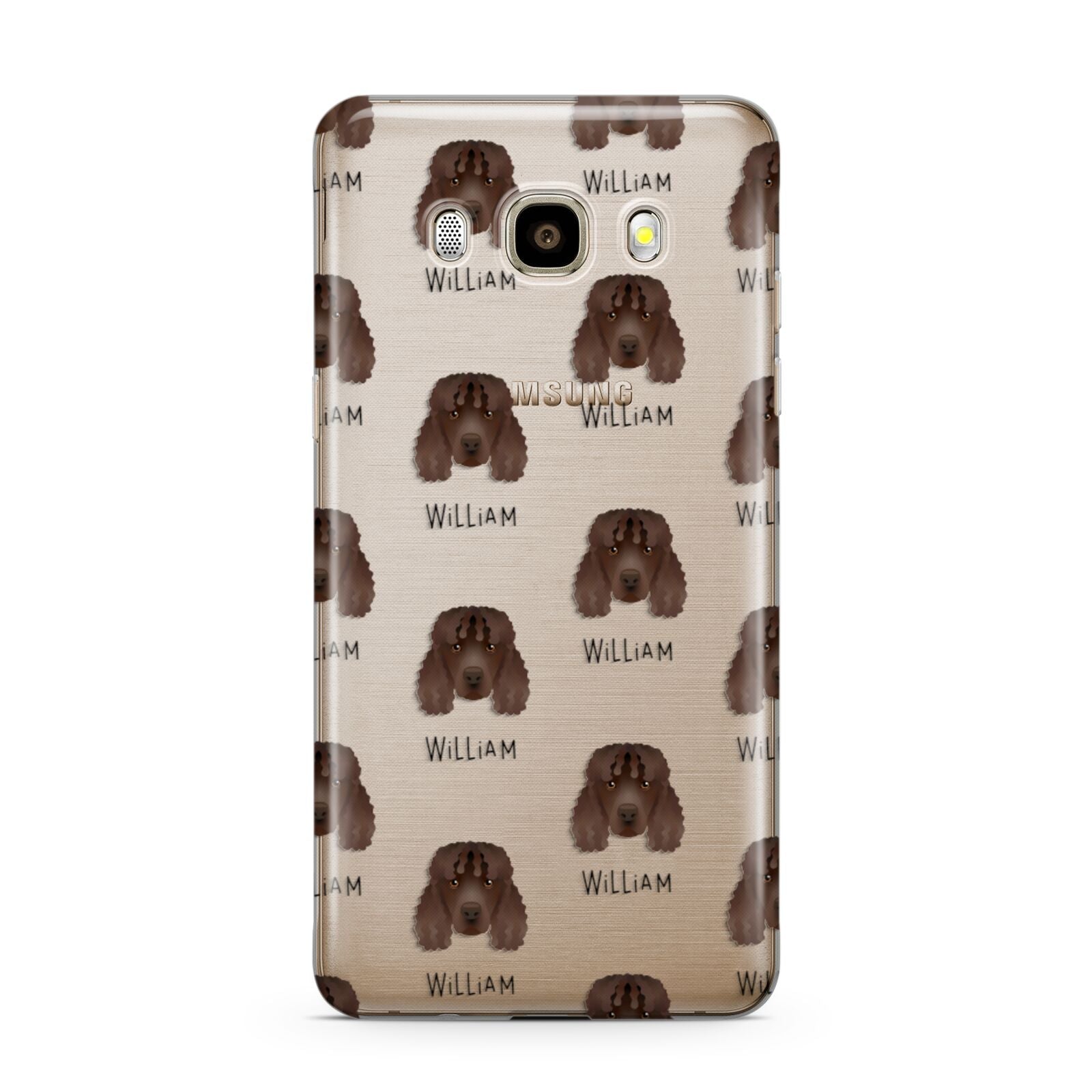 Irish Water Spaniel Icon with Name Samsung Galaxy J7 2016 Case on gold phone