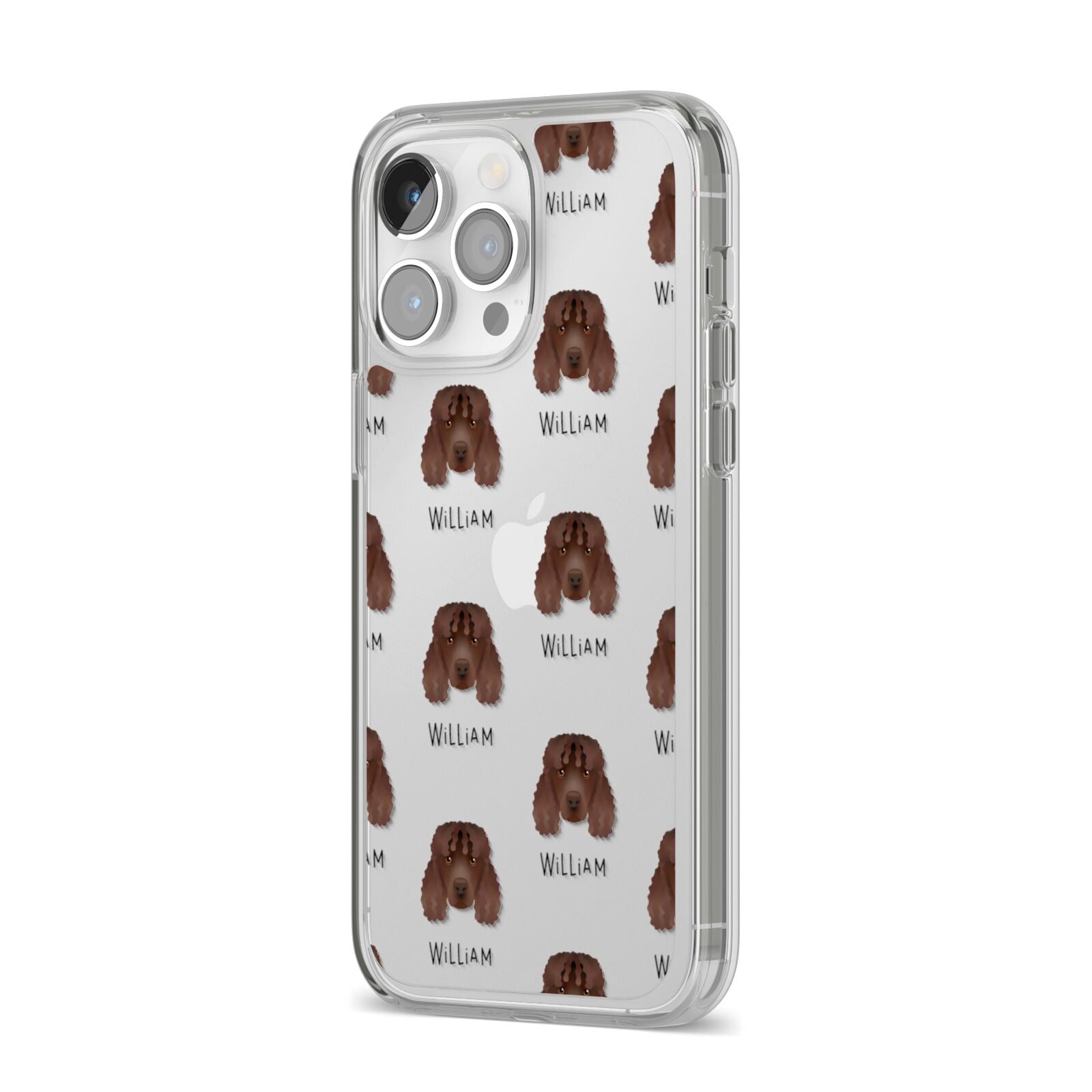 Irish Water Spaniel Icon with Name iPhone 14 Pro Max Clear Tough Case Silver Angled Image