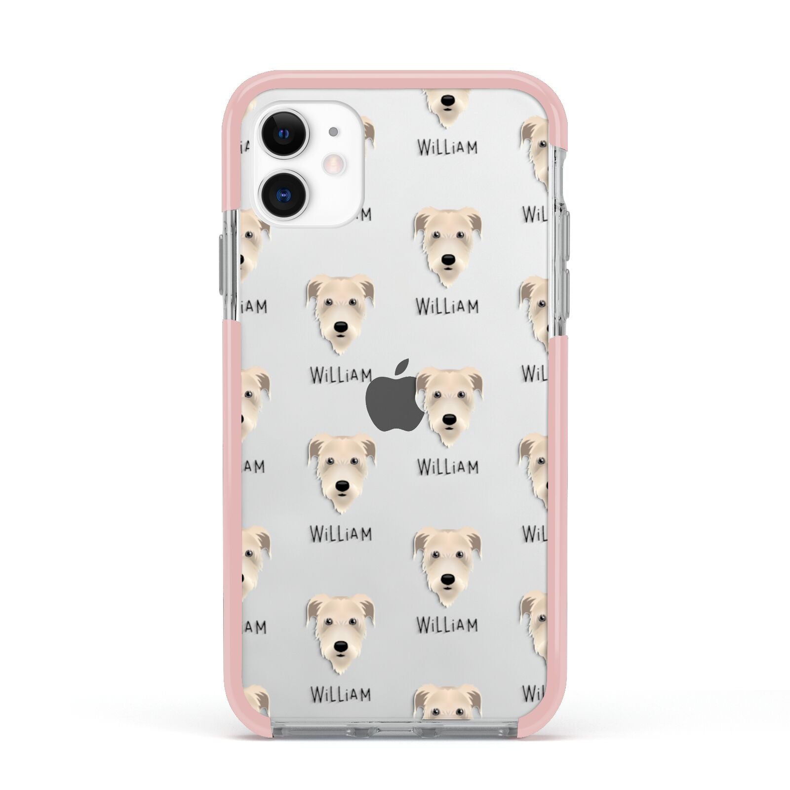 Irish Wolfhound Icon with Name Apple iPhone 11 in White with Pink Impact Case