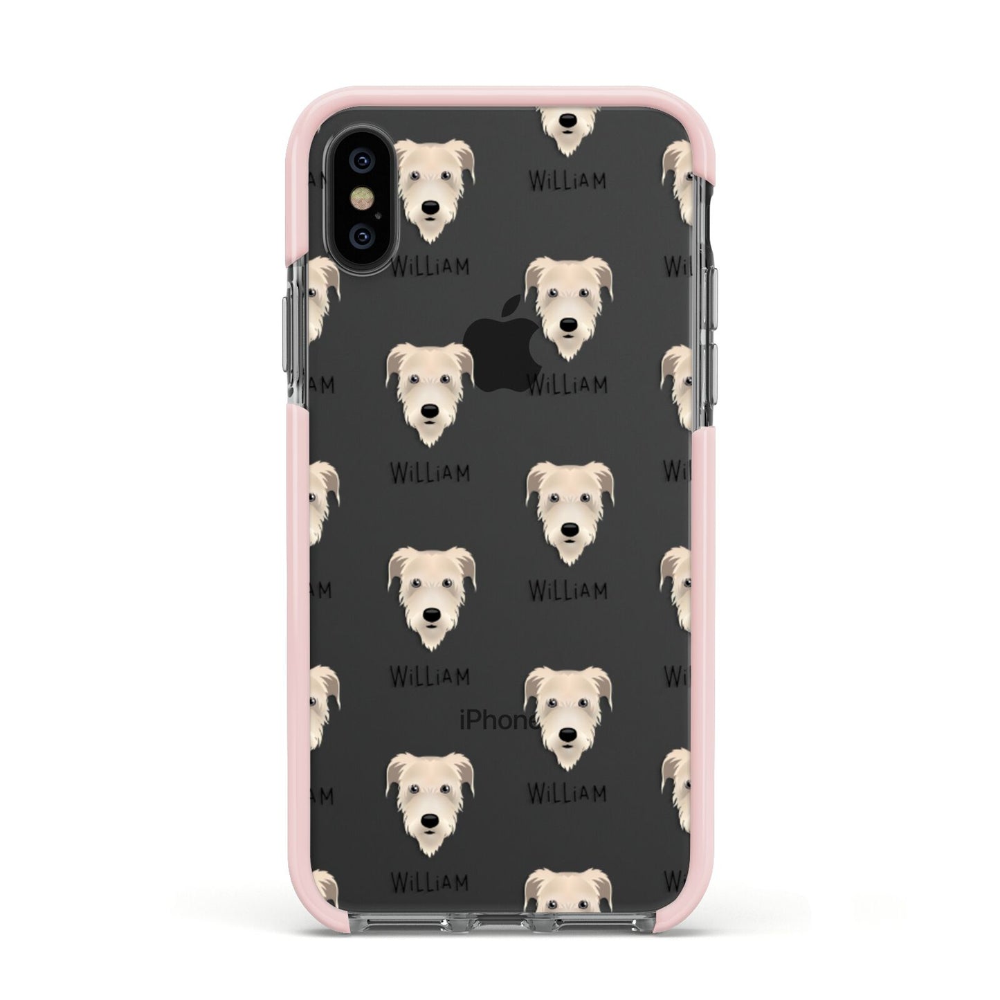 Irish Wolfhound Icon with Name Apple iPhone Xs Impact Case Pink Edge on Black Phone