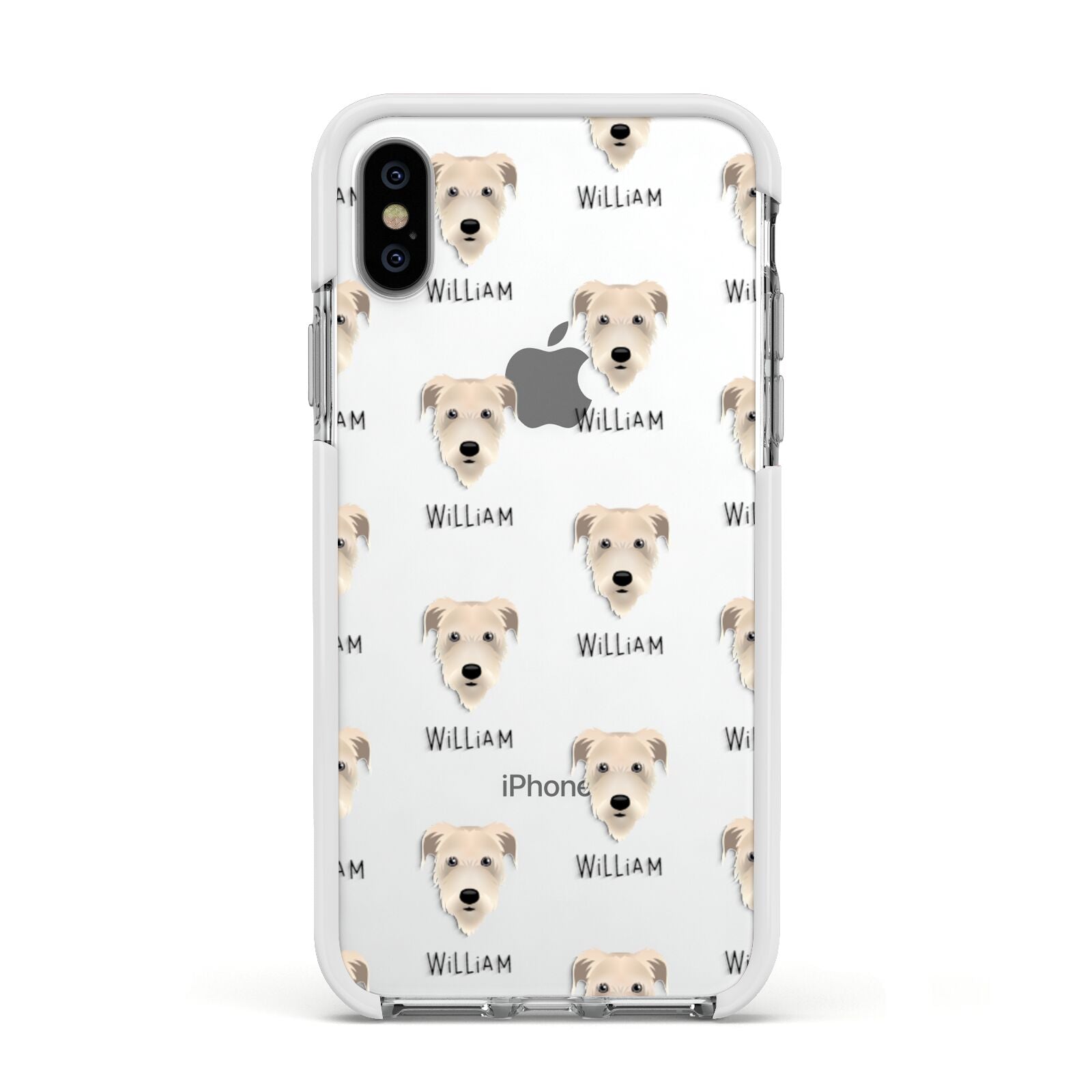 Irish Wolfhound Icon with Name Apple iPhone Xs Impact Case White Edge on Silver Phone