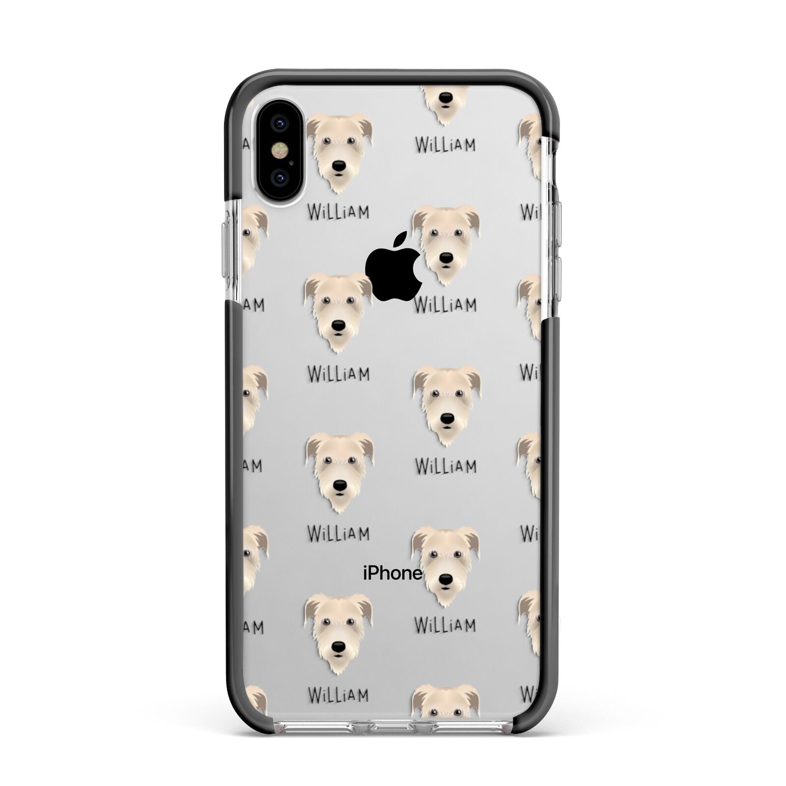 Irish Wolfhound Icon with Name Apple iPhone Xs Max Impact Case Black Edge on Silver Phone