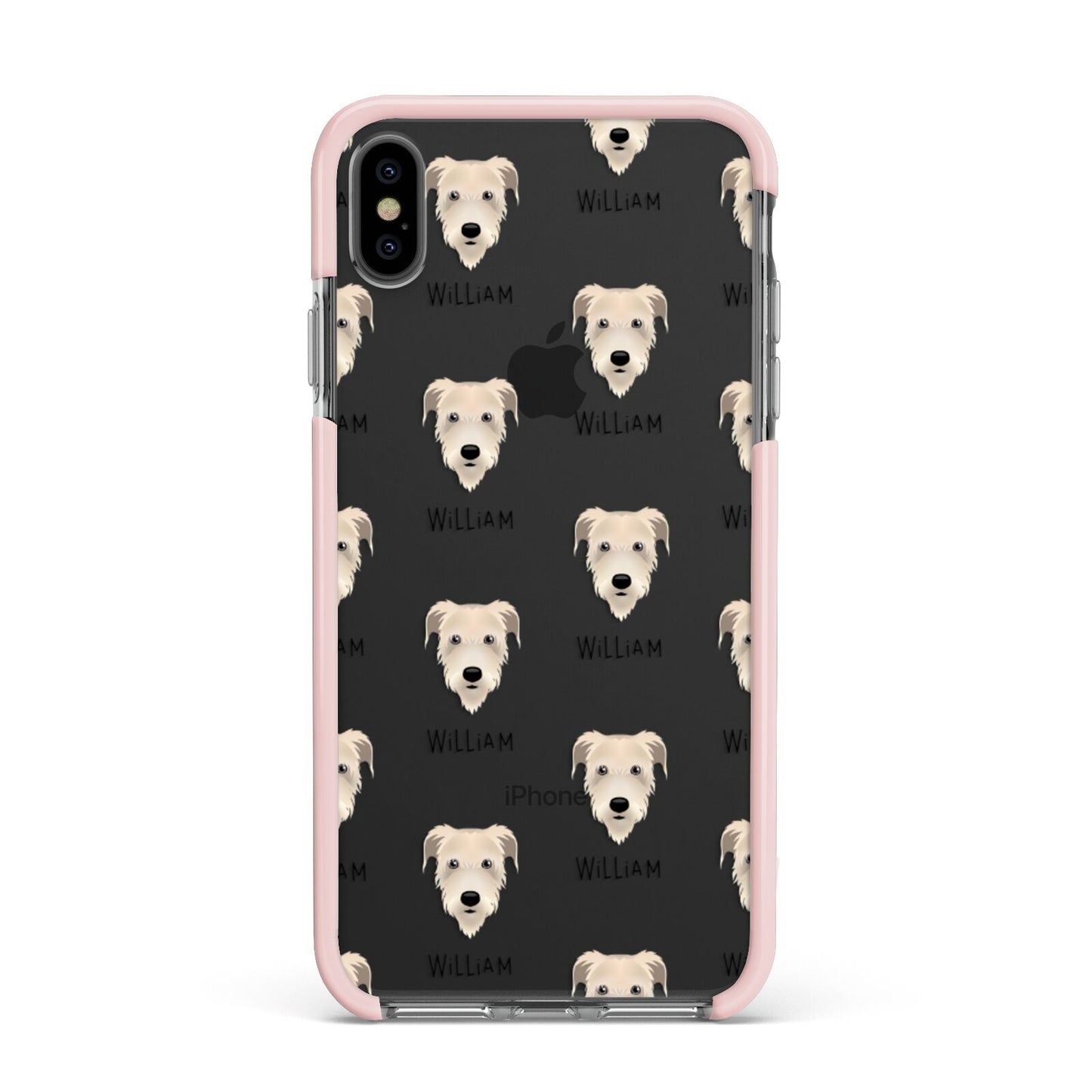 Irish Wolfhound Icon with Name Apple iPhone Xs Max Impact Case Pink Edge on Black Phone