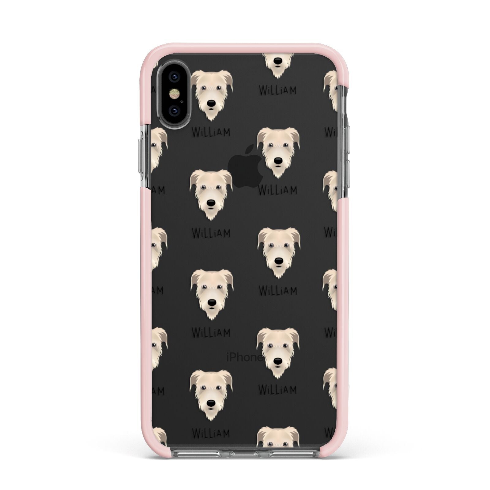 Irish Wolfhound Icon with Name Apple iPhone Xs Max Impact Case Pink Edge on Black Phone