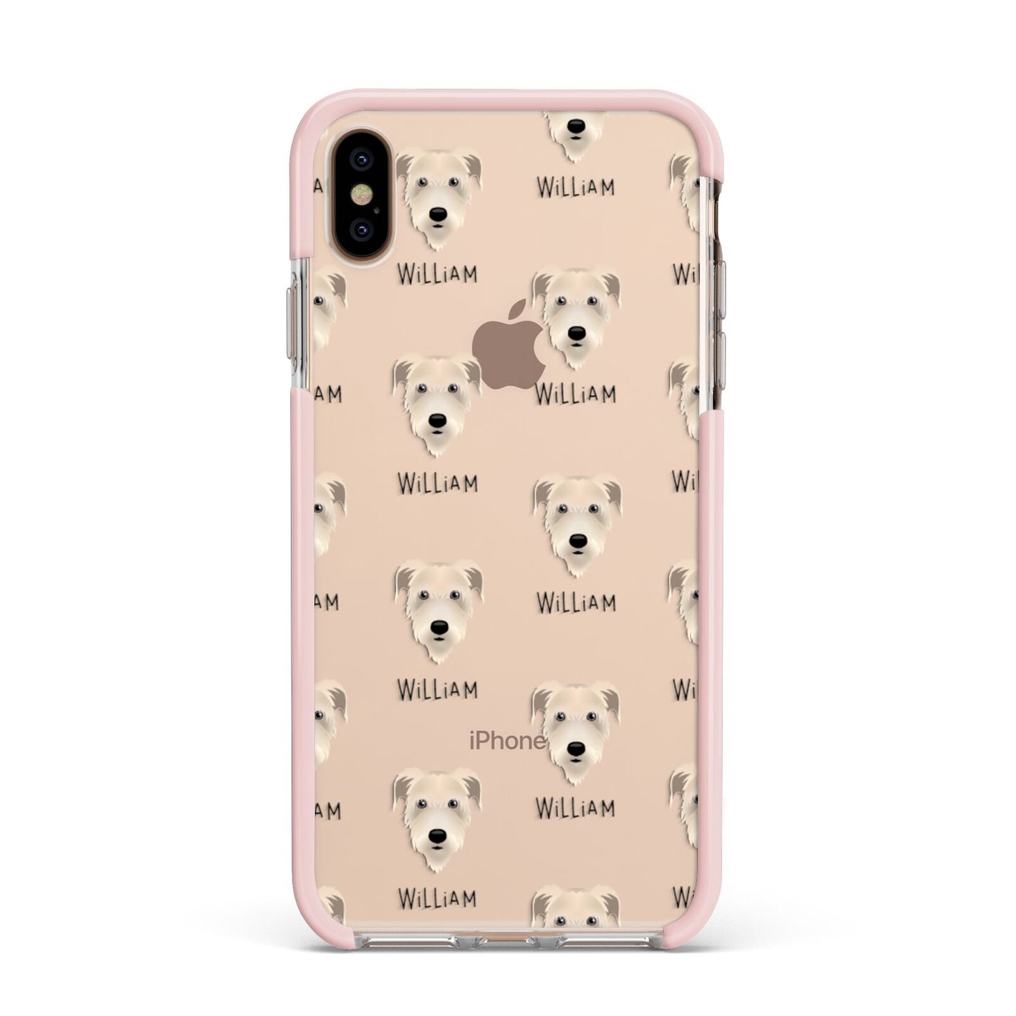 Irish Wolfhound Icon with Name Apple iPhone Xs Max Impact Case Pink Edge on Gold Phone