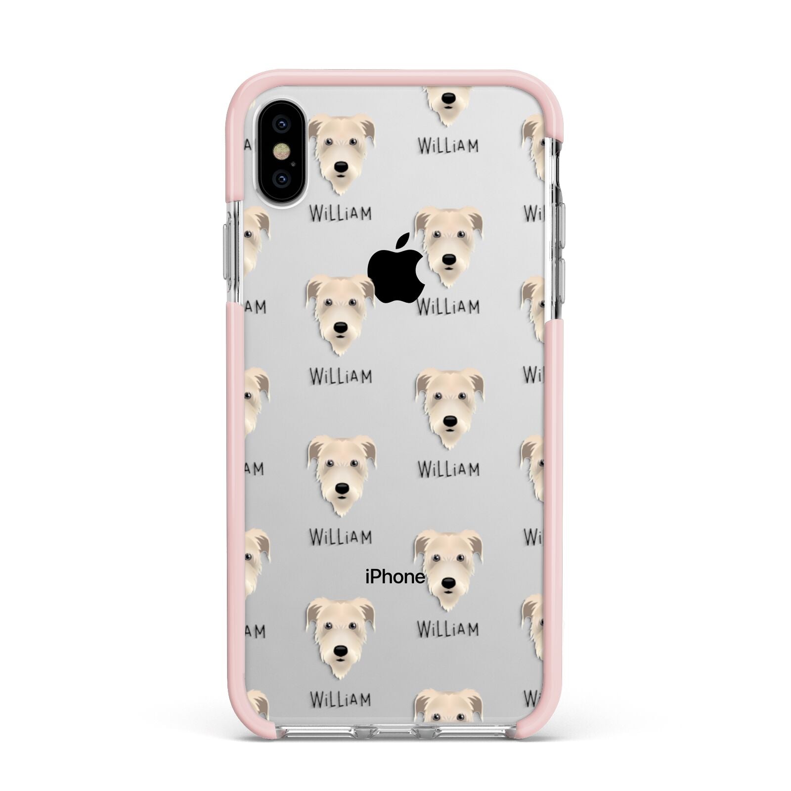 Irish Wolfhound Icon with Name Apple iPhone Xs Max Impact Case Pink Edge on Silver Phone