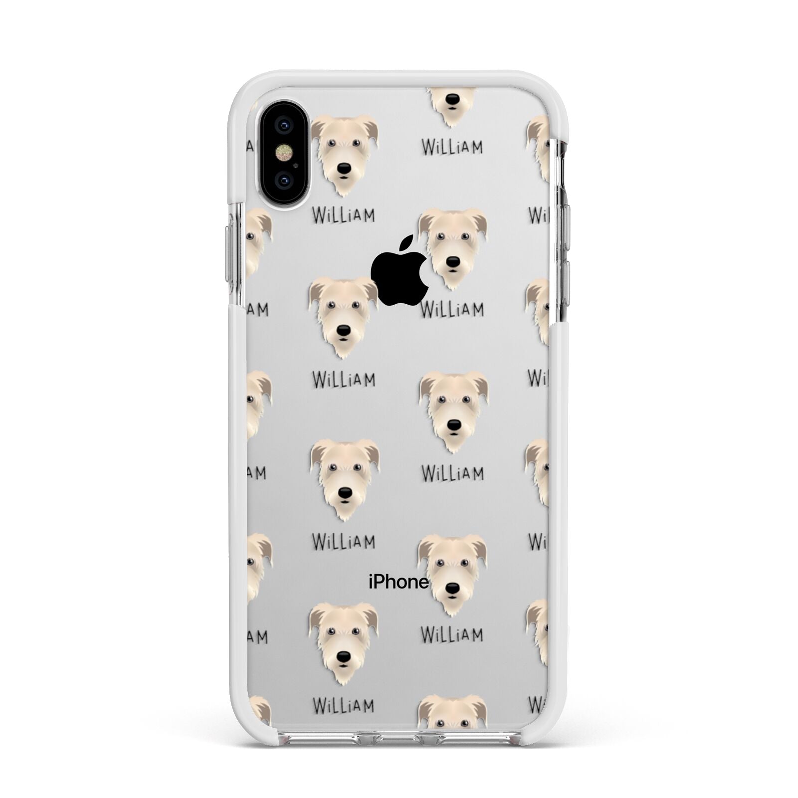 Irish Wolfhound Icon with Name Apple iPhone Xs Max Impact Case White Edge on Silver Phone