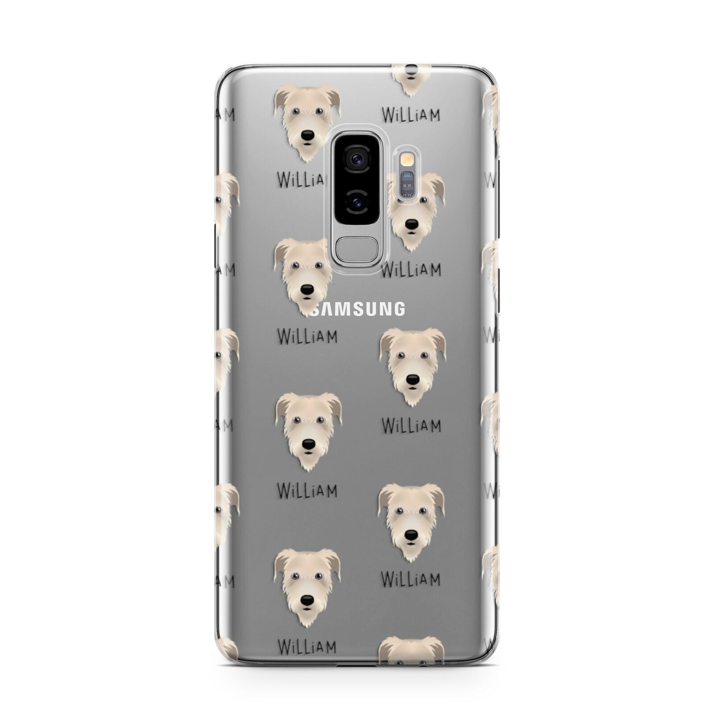 Irish Wolfhound Icon with Name Samsung Galaxy S9 Plus Case on Silver phone